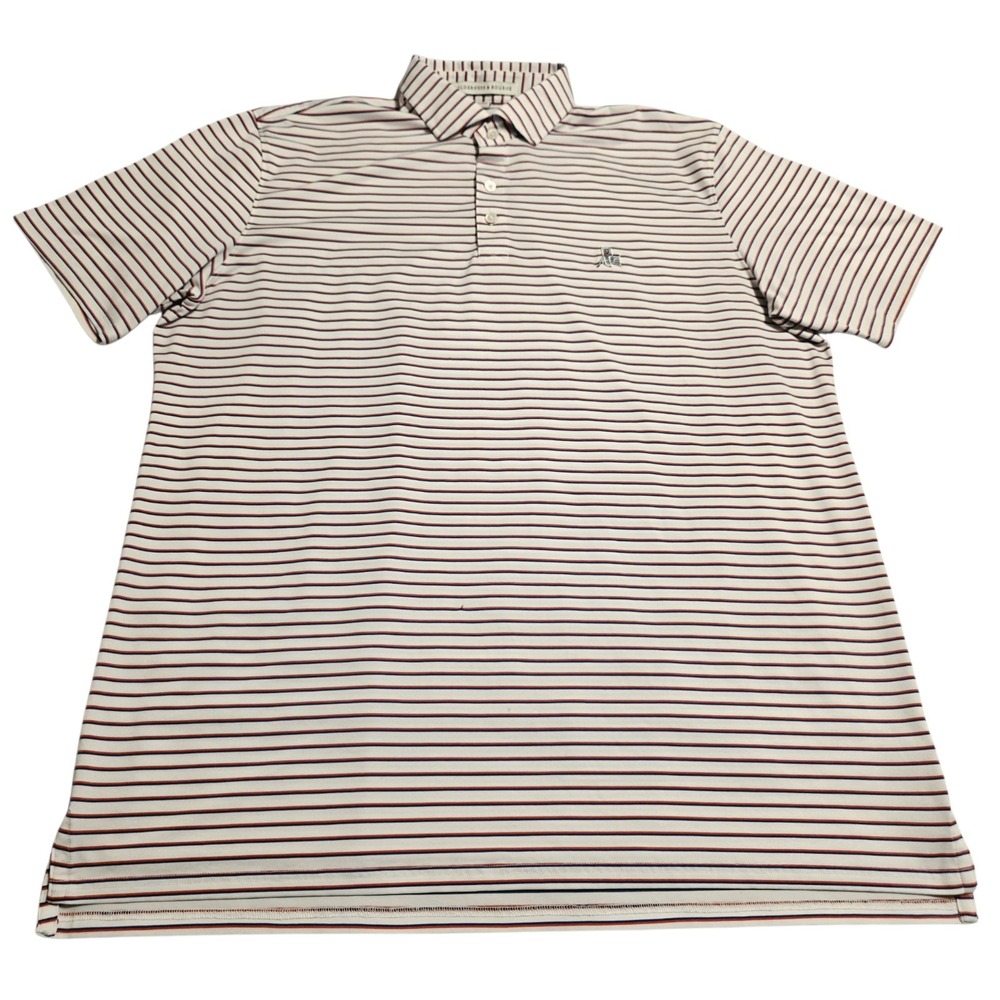 Holderness Bourne Polo Shirt Mens XL Golf White Red Blue Stripe Club Logo Korea